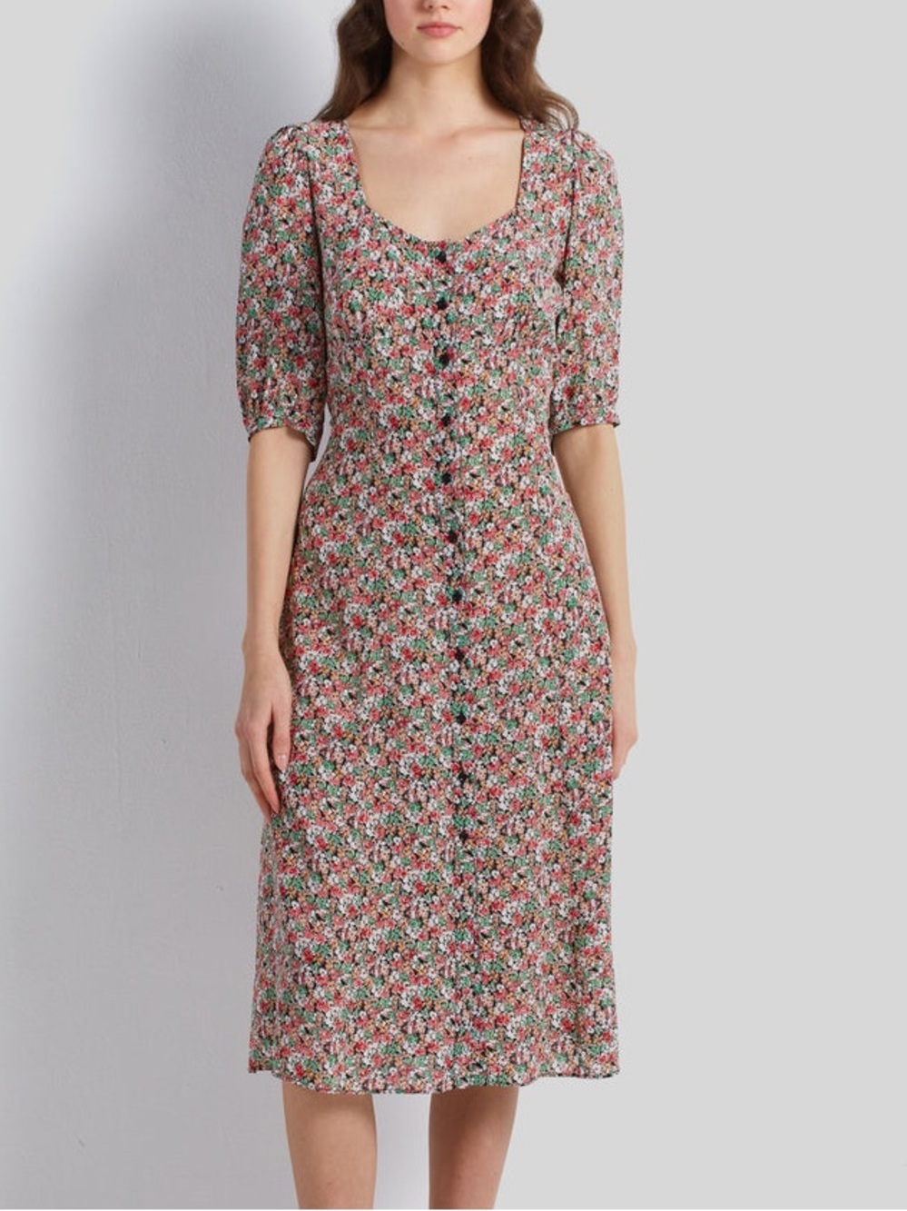 Gerard Darel Floral Button Front Midi Dress